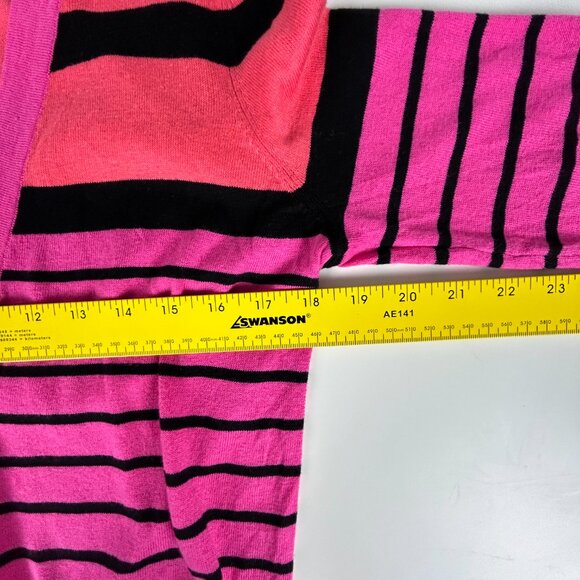Ann Taylor Loft Cardigan Sweater Women M Stripe 3/4 Sleeve Button Up Pink Orange - Picture 7 of 12